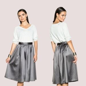 🩶 Pink Martini Ballroom Blitz Satin Gathered Midi Skirt, L
